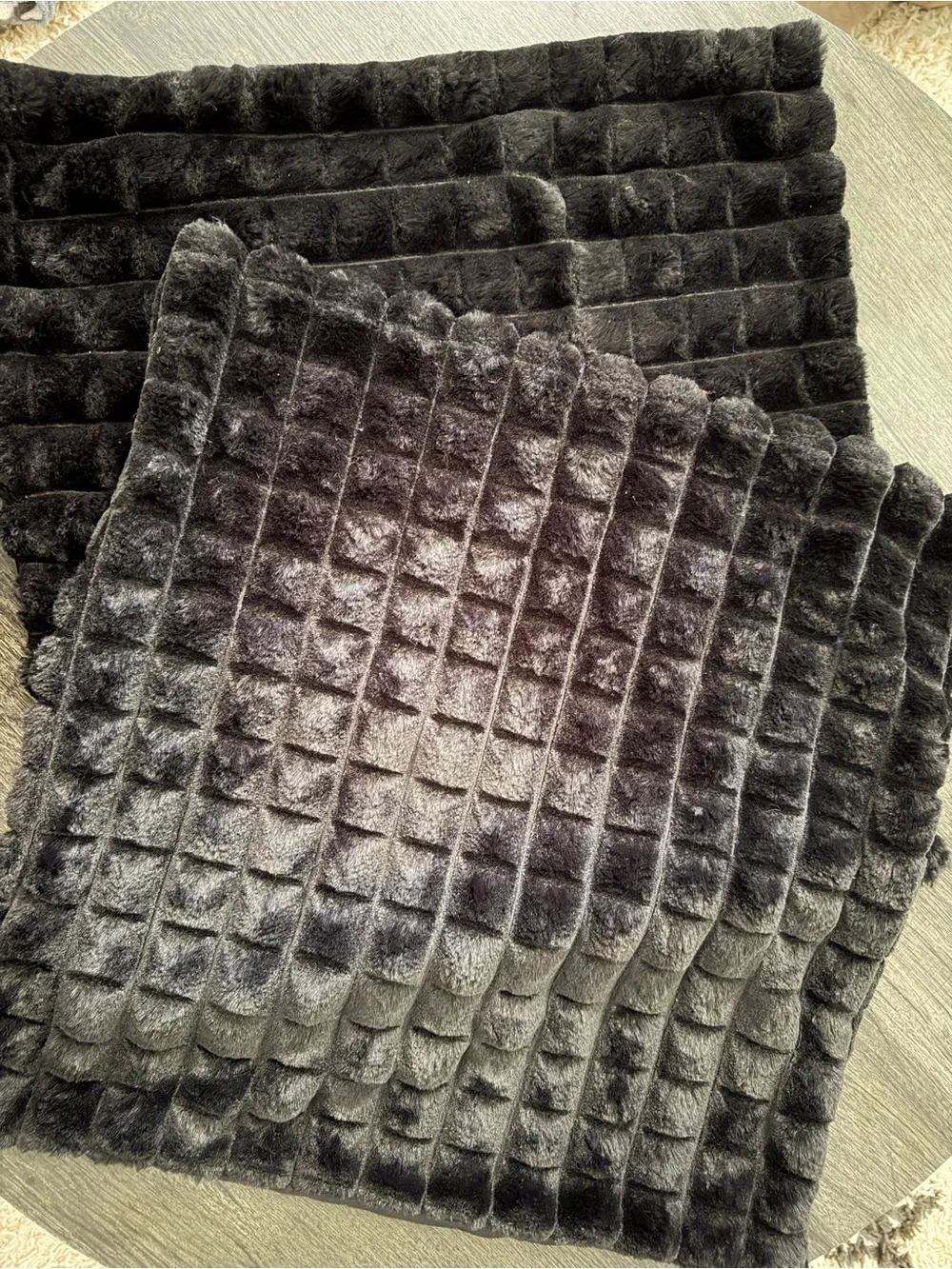 Black Plush Ribbed Throw Pillow Covers
